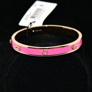 COACH Signature C Enamel Bangle Bracelet in Pink/Gold #479243GLD650 NWT